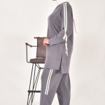 20606 Modal kumaş kol detaylı tesettür ikili takım-GRİ