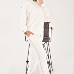 32162 Modal Kumaş Kuş Nakış Detaylı Tesettür İkili Takım-Ekru