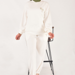 32162 Modal Kumaş Kuş Nakış Detaylı Tesettür İkili Takım-Ekru