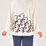 32163 Modal Kumaş Sırtı Nakış Detaylı Tesettür Sweatshirt-EKRU