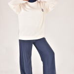 32163 Modal Kumaş Sırtı Nakış Detaylı Tesettür Sweatshirt-EKRU