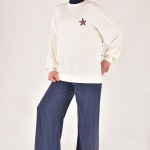 32163 Modal Kumaş Sırtı Nakış Detaylı Tesettür Sweatshirt-EKRU