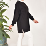 10614 Modal Kumaş Taş ve Nakış Detaylı Tesettür Tunik-SİYAH