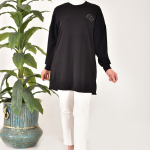 10614 Modal Kumaş Taş ve Nakış Detaylı Tesettür Tunik-SİYAH