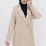 2405 Sahte Cep Detaylı Kruvaze Yaka Blazer Ceket-Taş