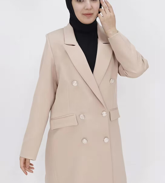 2405 Sahte Cep Detaylı Kruvaze Yaka Blazer Ceket-Taş