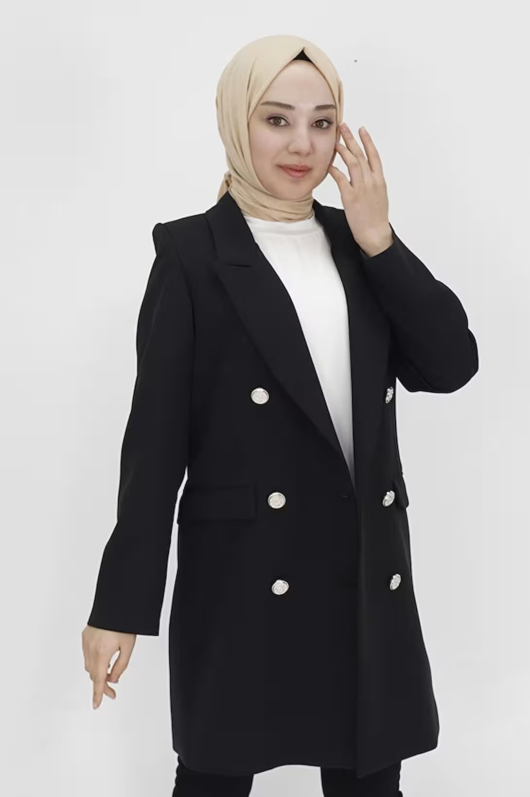 2405 Sahte Cep Detaylı Kruvaze Yaka Blazer Ceket-Siyah