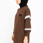 10718 Puane 2 İp Kumaş Fırfır Detaylı Sweatshirt-KAHVE